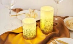 LED-Echtwachs-Kerzen 2er-Set, Elfenbein/goldfarben