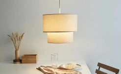 Pendelleuchte, 1-flammig, Stoff/beige