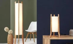 HOME STORY Stehleuchte mit Holzfüssen, 1-flammig