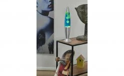 Trio Lava-Leuchte, silber, blau/gelb