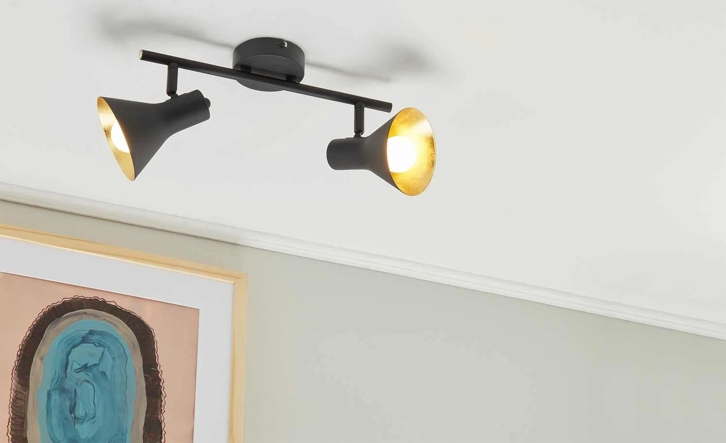 Trio Deckenstrahler, 2-flammig, schwarz/goldfarben 1 Trio Deckenstrahler, 2-flammig, schwarz/goldfarben
