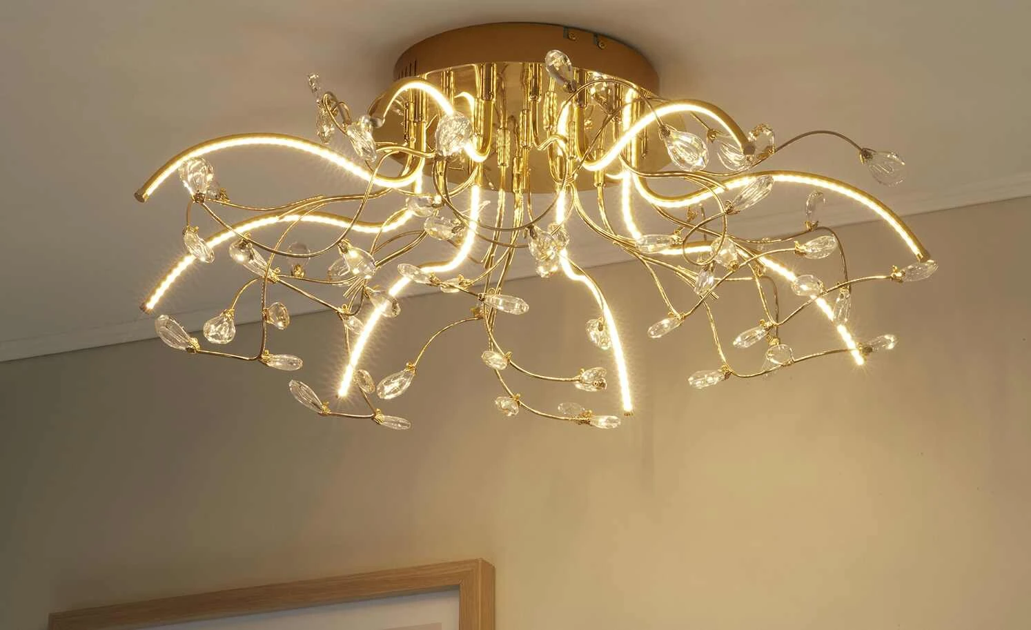 B-Leuchten LED-Deckenleuchte, messing poliert mit Glasblättern | Messing glänzend 1 B-Leuchten LED-Deckenleuchte, messing poliert mit Glasblättern | Messing glänzend