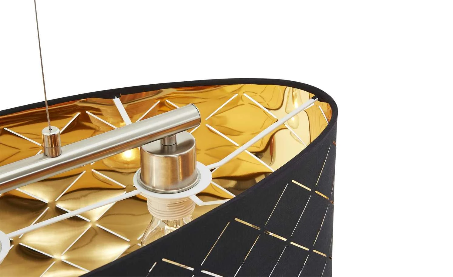 Stoffpendelleuchte, 3-flammig, Schirm schwarz/goldfarben 7 Stoffpendelleuchte, 3-flammig, Schirm schwarz/goldfarben – Bild 7