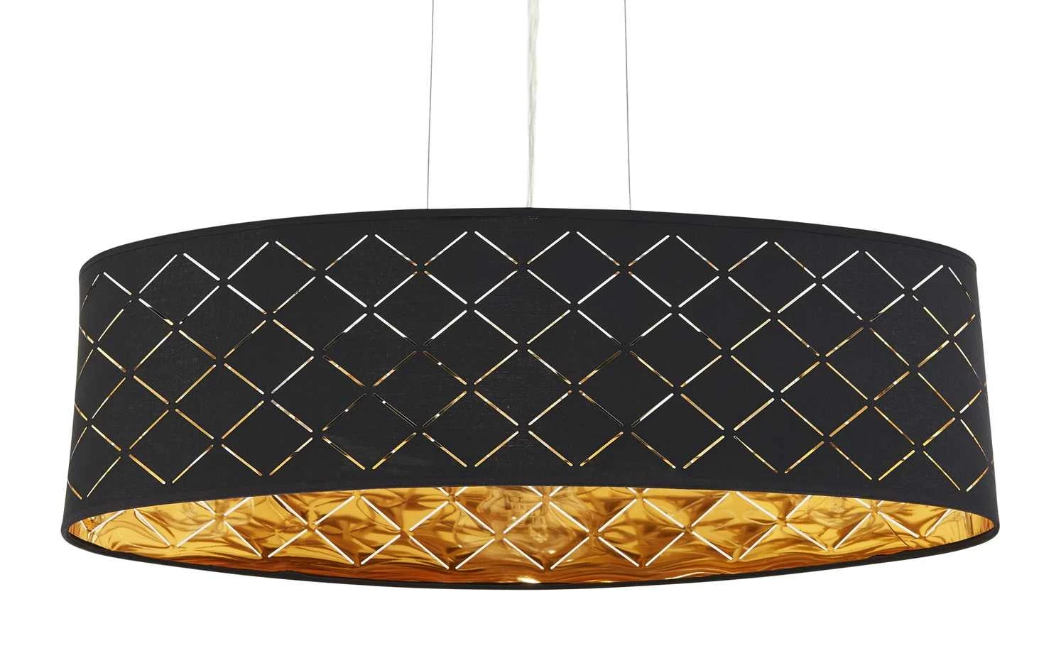 Stoffpendelleuchte, 3-flammig, Schirm schwarz/goldfarben 2 Stoffpendelleuchte, 3-flammig, Schirm schwarz/goldfarben – Bild 2