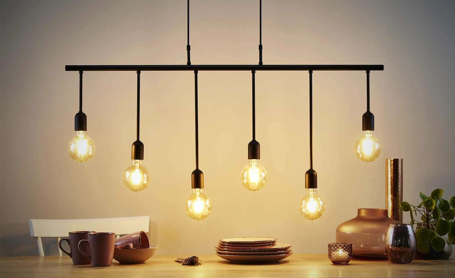 Pendelleuchte, 6-flammig, schwarz 2 Pendelleuchte, 6-flammig, schwarz – Bild 2