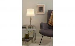 Trio Tischleuchte, 1-flammig, Nickel-matt, Stoffschirm weiß