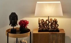 HOME STORY Tischleuchte, 1-flammig mit Holzdekor