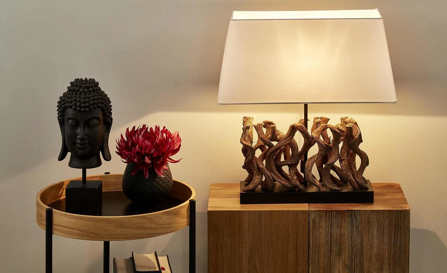 HOME STORY Tischleuchte, 1-flammig mit Holzdekor 1 HOME STORY Tischleuchte, 1-flammig mit Holzdekor