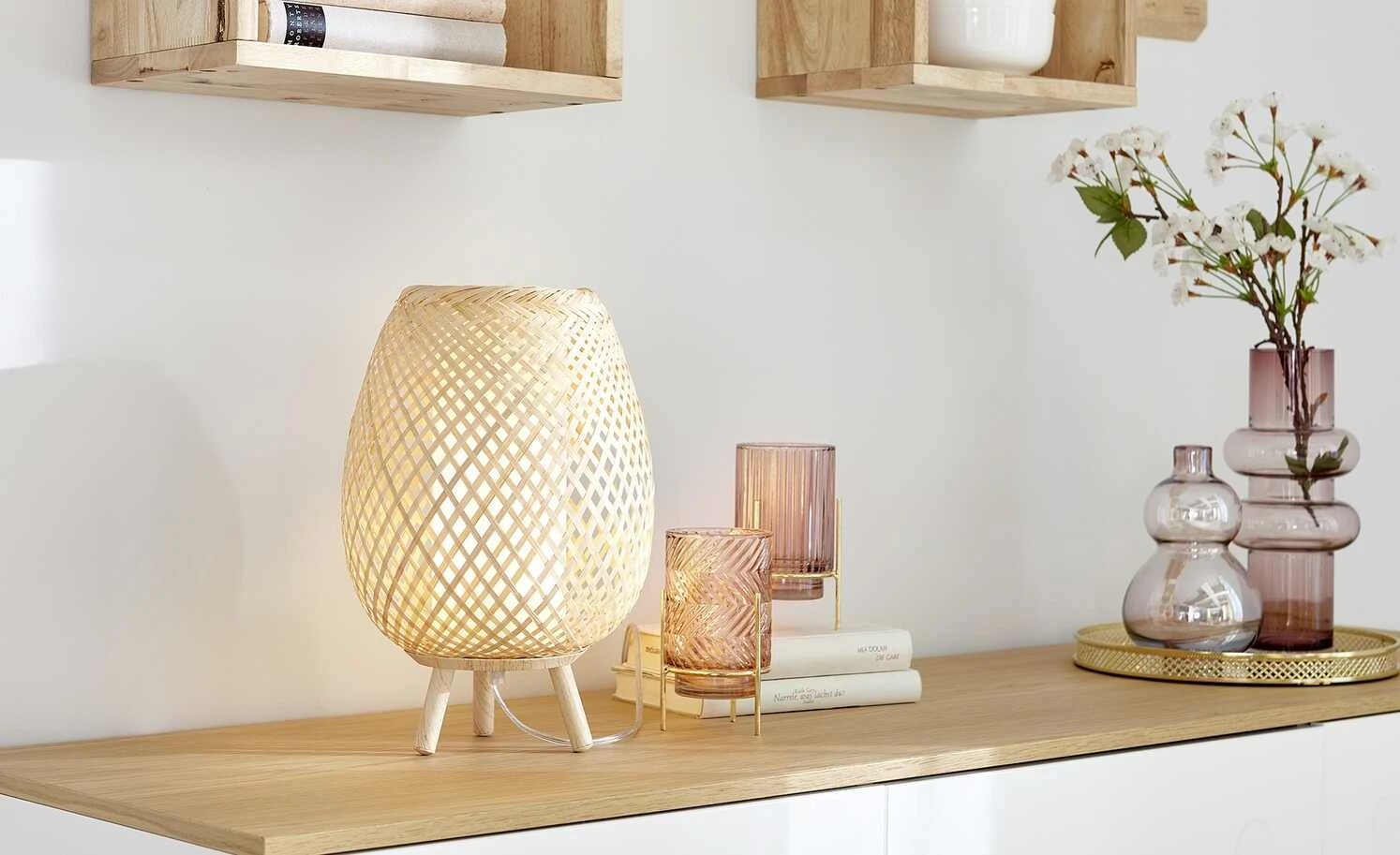 HOME STORY Tischleuchte, 1-flammig, Bambusoptik 3 HOME STORY Tischleuchte, 1-flammig, Bambusoptik – Bild 3