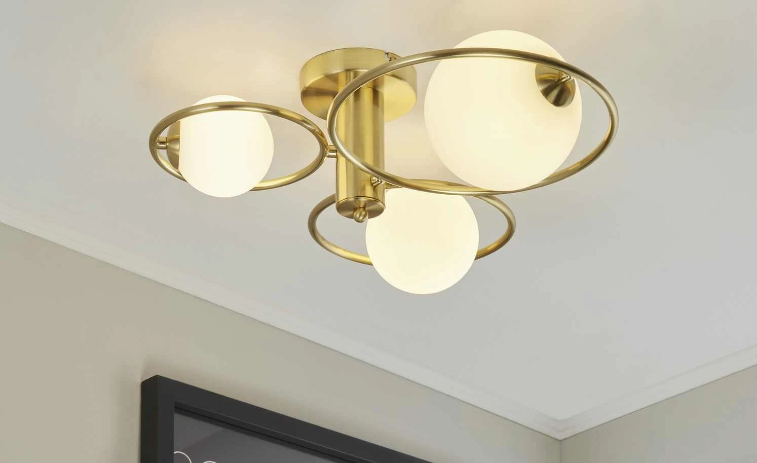 KHG Deckenleuchte, 3-flammig, Messing mit Glaskugeln | Messing matt 1 KHG Deckenleuchte, 3-flammig, Messing mit Glaskugeln | Messing matt