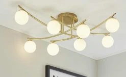 KHG Deckenleuchte, 8-flammig, Messing mit Glaskugeln