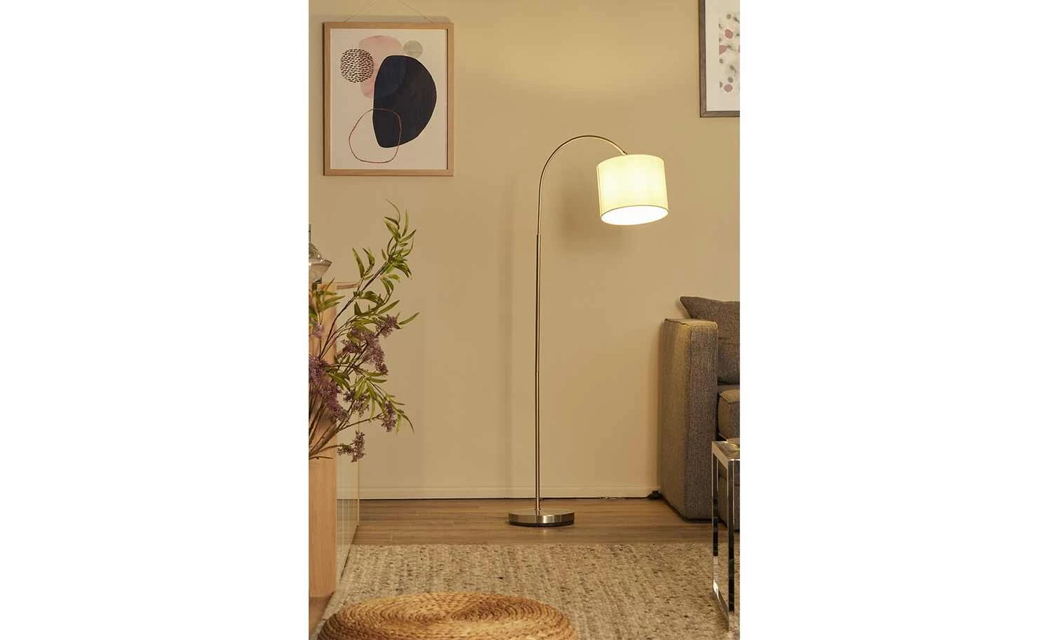 KHG Bogenleuchte, 1-flammig, Stoffschirm weiß 1 KHG Bogenleuchte, 1-flammig, Stoffschirm weiß