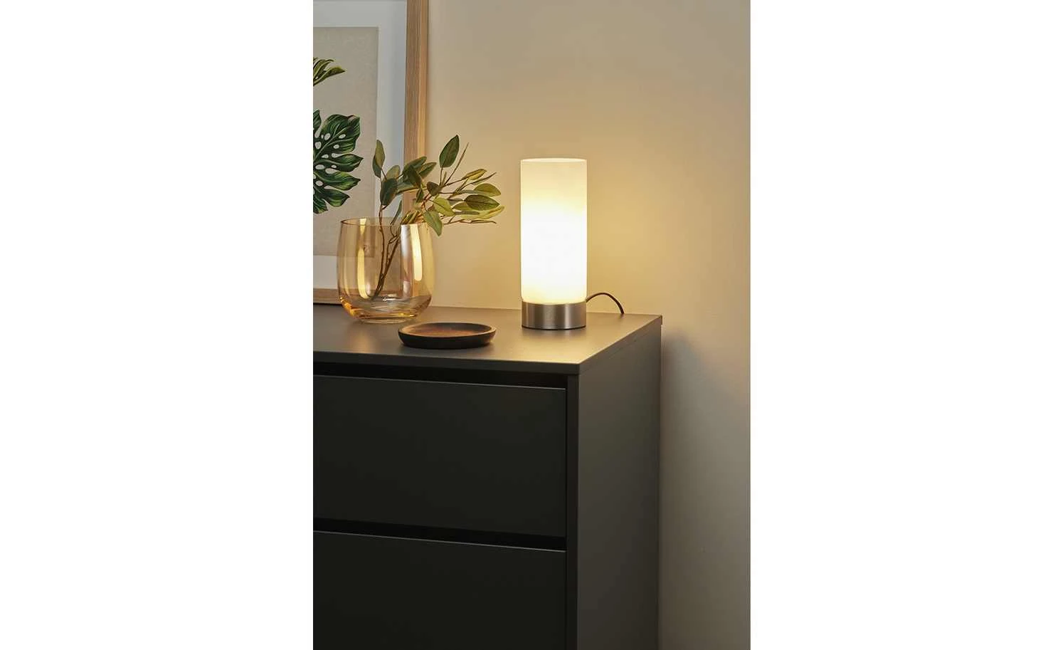 KHG Tischleuchte, 1-flammig, Zylinderform Glas weiß | Nickel 1 KHG Tischleuchte, 1-flammig, Zylinderform Glas weiß | Nickel