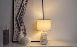 Tischleuchte, 1-flammig, Beton/Stoff