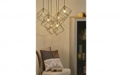 Pendelleuchte, 6-flammig, schwarz/messing Kubus