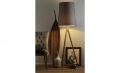 Stehleuchte, 1-flammig, Eiche, Stoffschirm grau