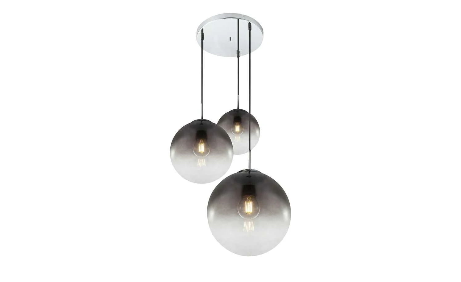 Pendelleuchte, 3-flammig, Rauchglas-Kugeln 2 Pendelleuchte, 3-flammig, Rauchglas-Kugeln – Bild 2