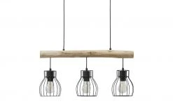 Pendelleuchte, 3-flammig, Holz/ Metall Körbe