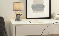 Trio Keramik-Tischleuchte, 1-flammig, Hund Grau