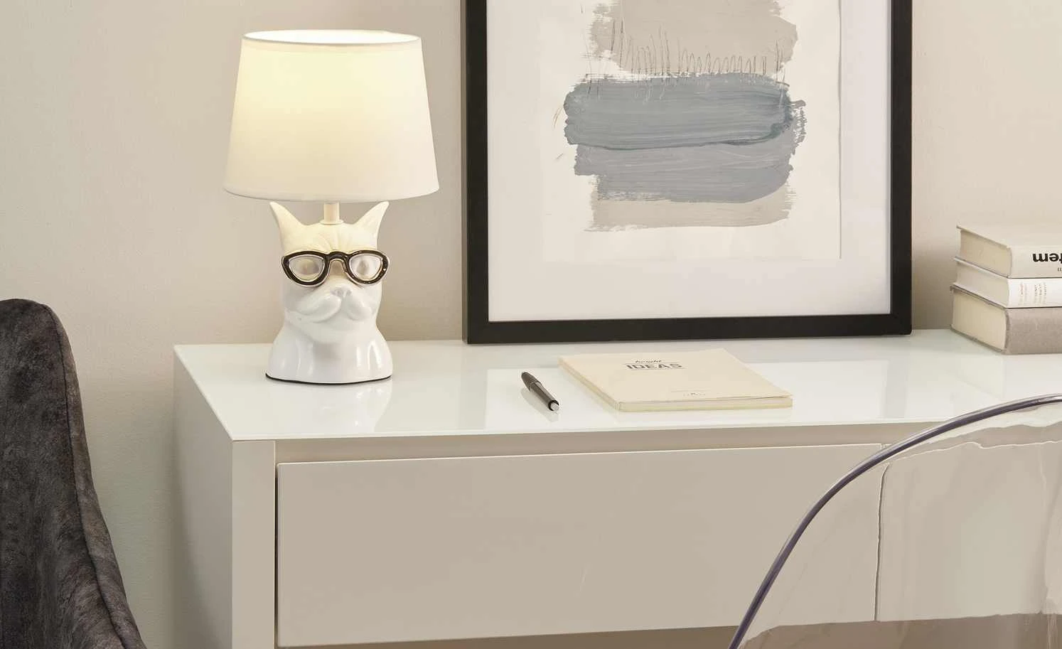 Trio Keramik-Tischleuchte, 1-flammig, Hund weiß 1 Trio Keramik-Tischleuchte, 1-flammig, Hund weiß