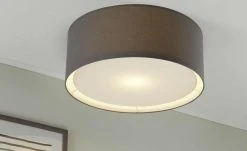 Deckenleuchte, 1-flammig, Stoffschirm grau