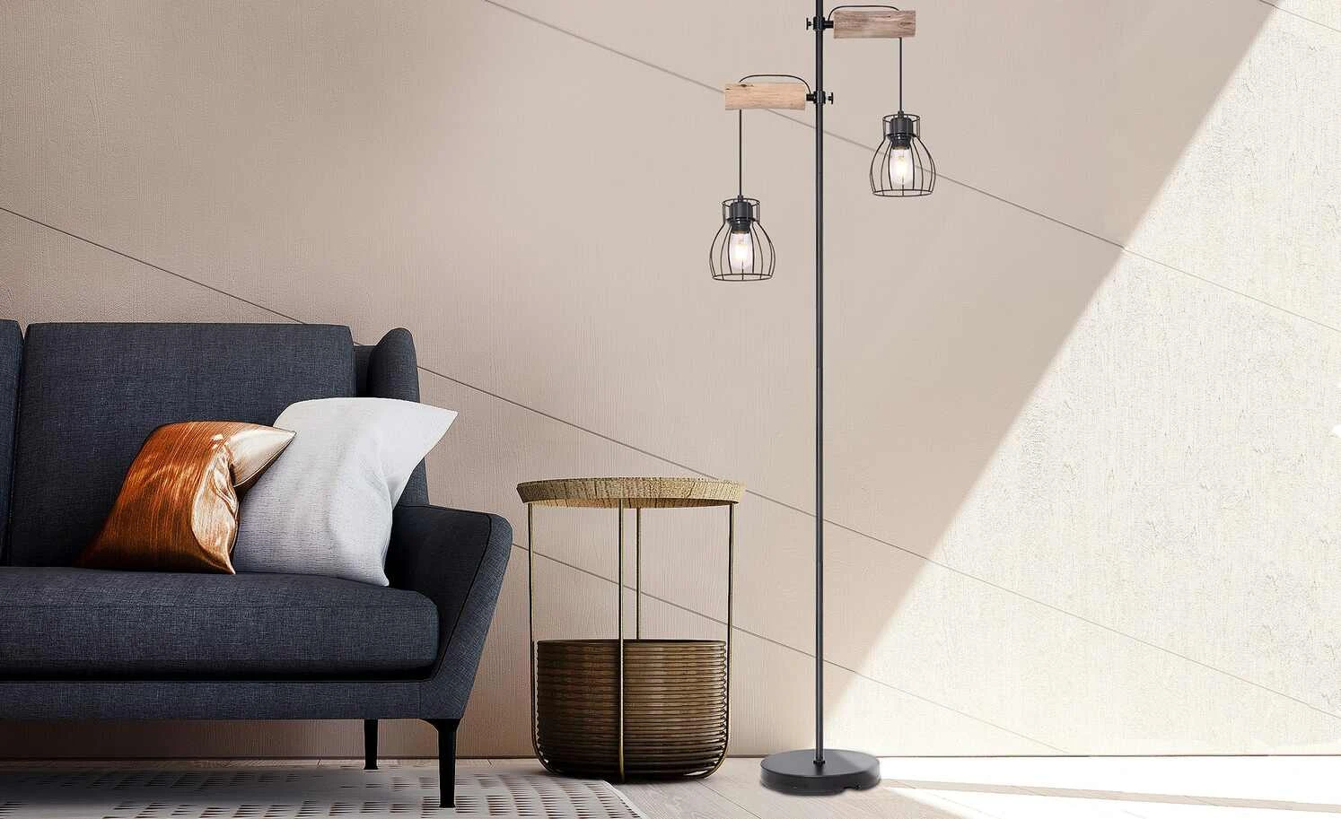 Stehleuchte 2-flammig, Holz/ Metall Korb 1 Stehleuchte 2-flammig, Holz/ Metall Korb