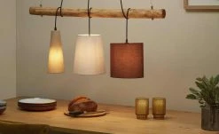 Paul Neuhaus Pendelleuchte, 3-flammig, Holz/Stoffschirme