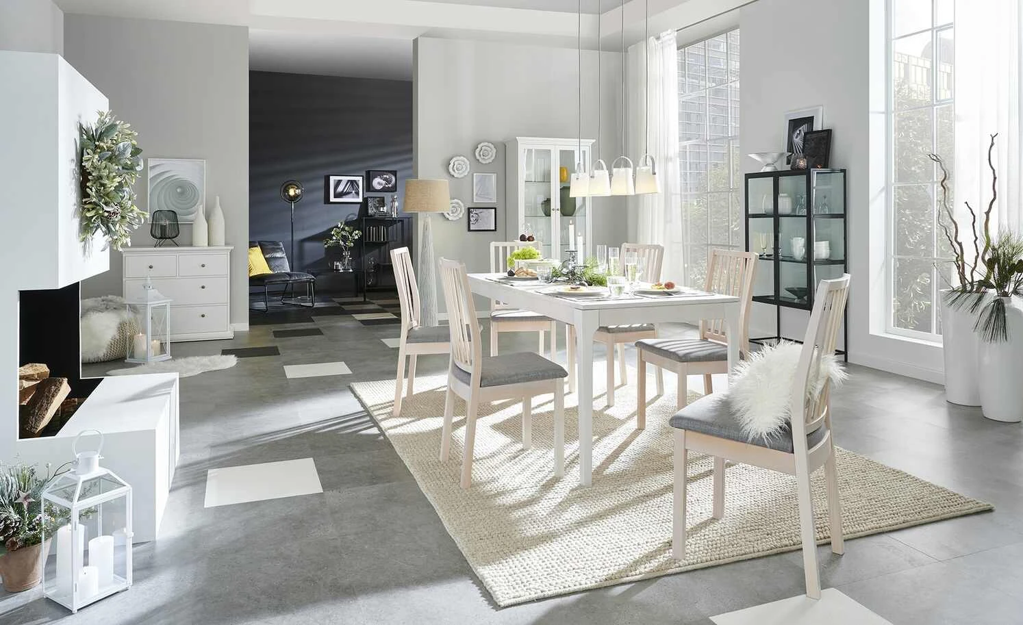 HOME STORY Stehleuchte, 1-flammig, Stoffschirm sandfarben | Weiß 2 HOME STORY Stehleuchte, 1-flammig, Stoffschirm sandfarben | Weiß – Bild 2