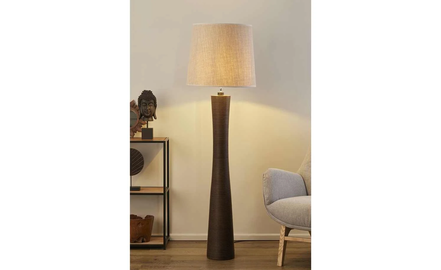 HOME STORY Stehleuchte, 1-flammig, Stoffschirm natur | Braun 1 HOME STORY Stehleuchte, 1-flammig, Stoffschirm natur | Braun