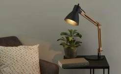 KHG Tischleuchte, 1-flammig, Buche/Schwarz