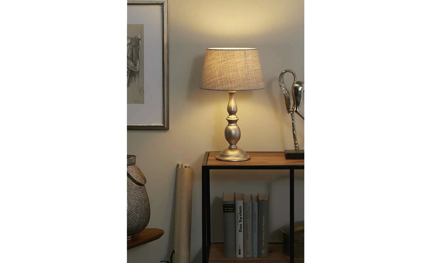 Tischleuchte, 1-flammig, Stoffschirm grau `mittel´ | 41|cm 1 Tischleuchte, 1-flammig, Stoffschirm grau `mittel´ | 41|cm