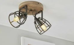 Deckenleuchte, 2-flammig, Holz/Metall