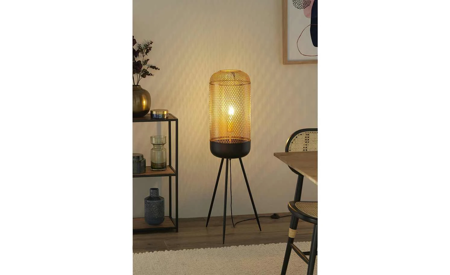Stehleuchte, 1-flammig, Metallkorb goldfarben 4 Stehleuchte, 1-flammig, Metallkorb goldfarben – Bild 4