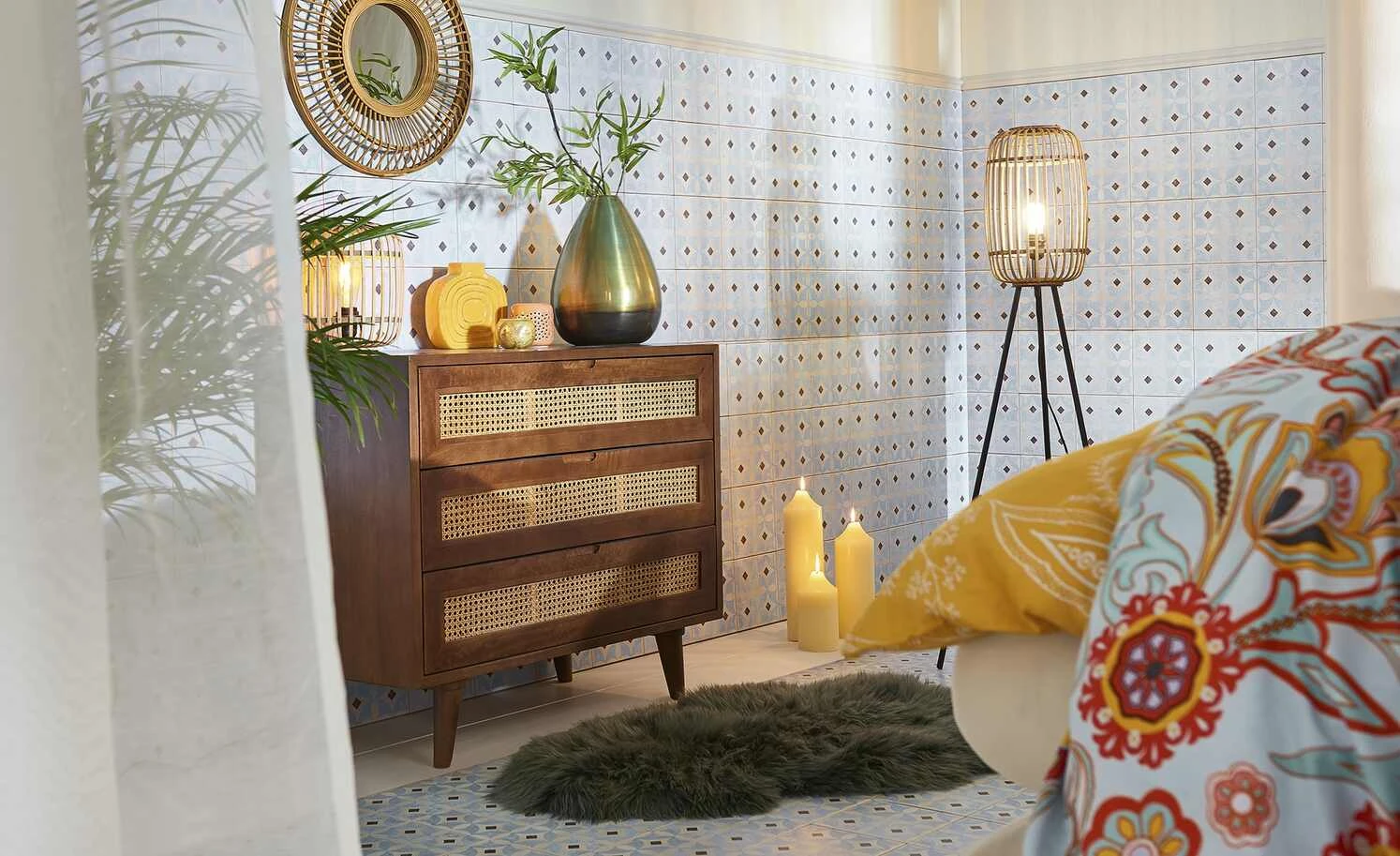 Stehleuchte, 1-flammig, Metallkorb goldfarben 3 Stehleuchte, 1-flammig, Metallkorb goldfarben – Bild 3