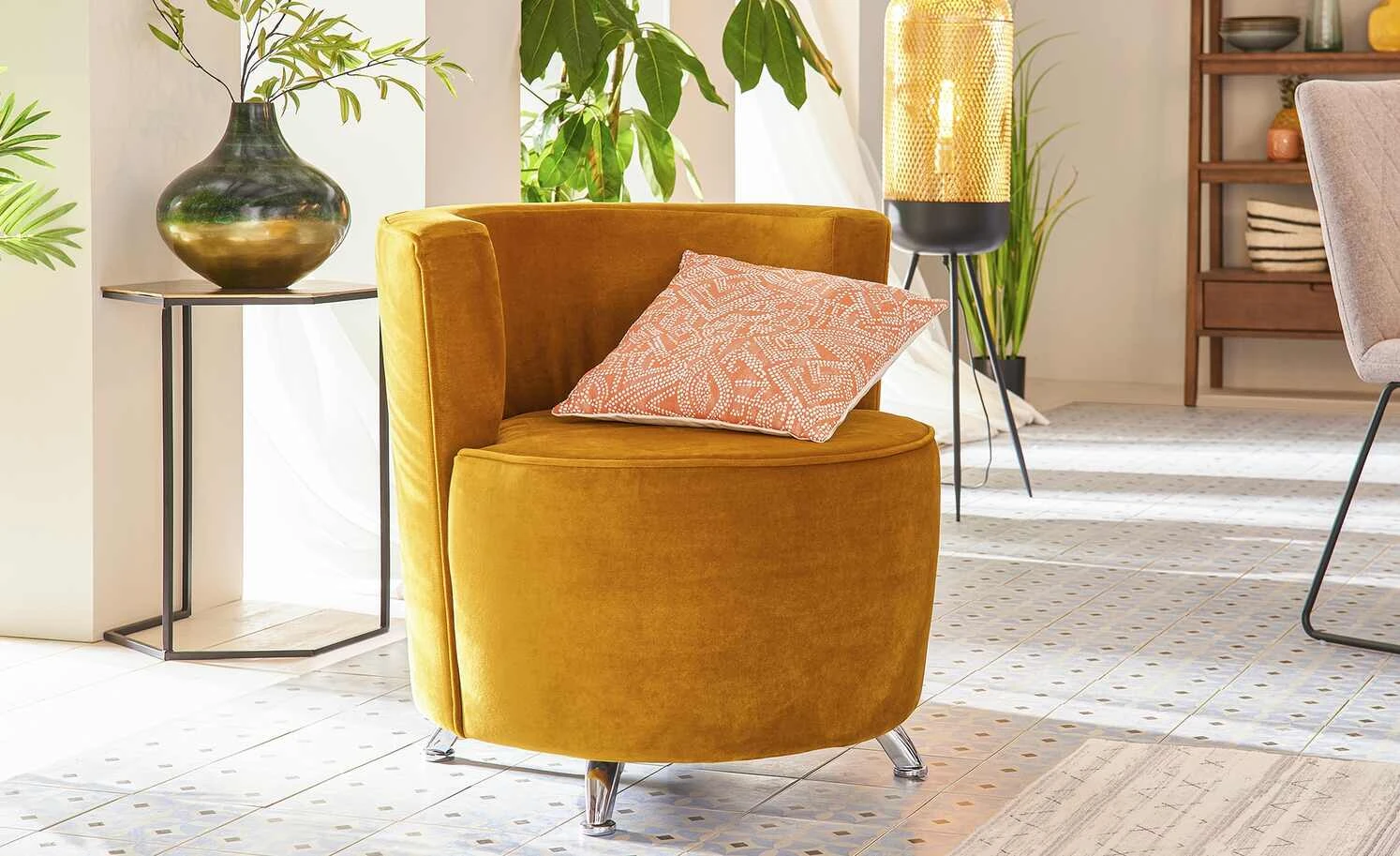 Stehleuchte, 1-flammig, Metallkorb goldfarben 2 Stehleuchte, 1-flammig, Metallkorb goldfarben – Bild 2