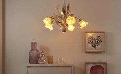 Kronleuchter, 5-flammig, weiß/ gold abgesetzt