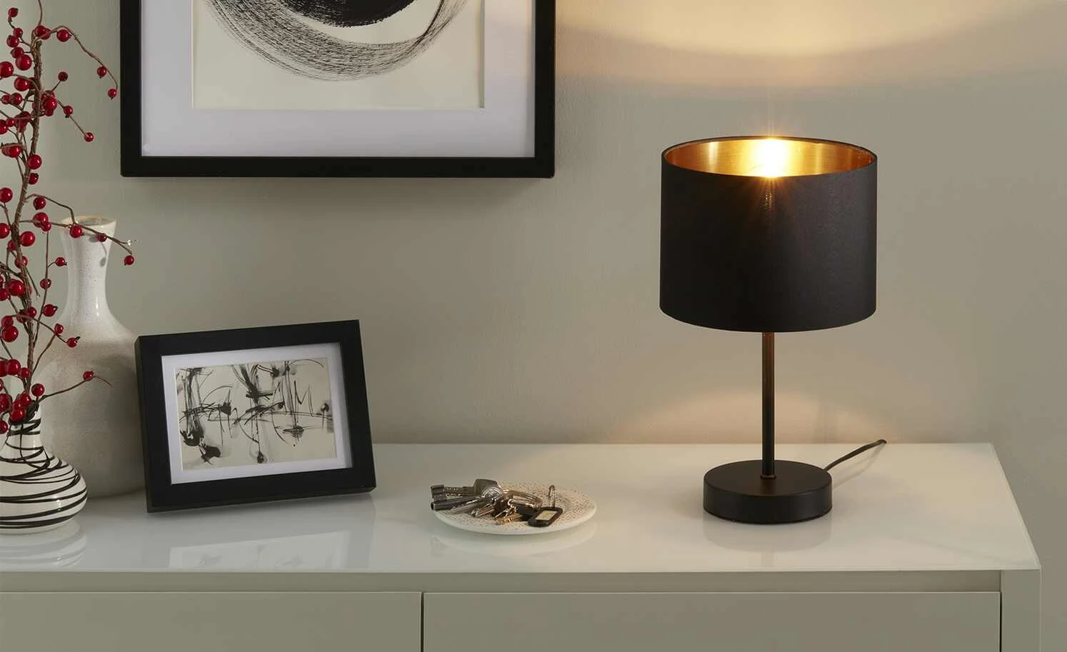 KHG Tischleuchte, 1-flammig, schwarz/goldfarben 1 KHG Tischleuchte, 1-flammig, schwarz/goldfarben