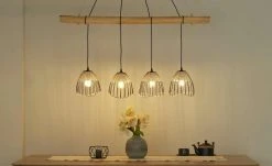 Paul Neuhaus Pendelleuchte, 4-flammig, Rattan