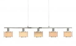 Wofi Pendelleuchte, 5-flammig, Stoffschirm grau/chrom