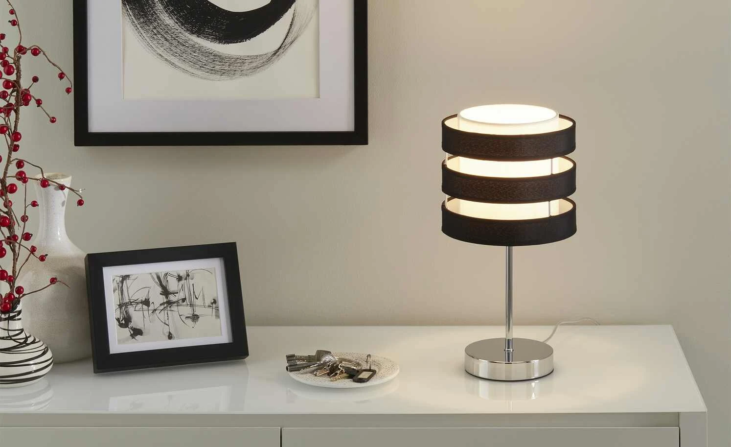 KHG Tischleuchte, 1-flammig, Schirm schwarz/weiß 2 KHG Tischleuchte, 1-flammig, Schirm schwarz/weiß – Bild 2