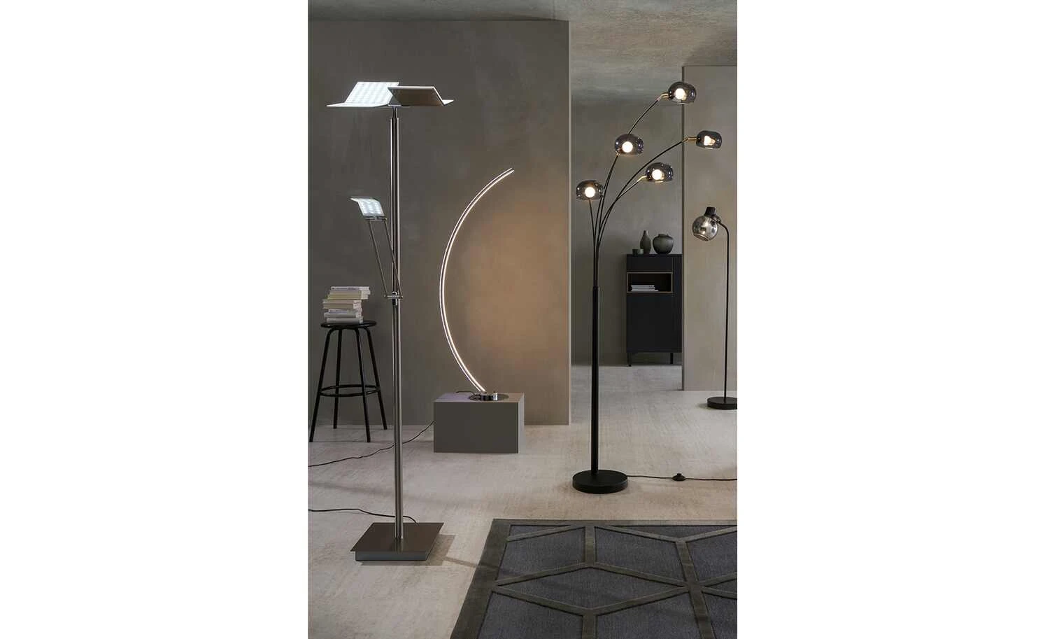 Meisterleuchten LED-Deckenfluter, 3-flammig, Nickel-matt/ chrom 1 Meisterleuchten LED-Deckenfluter, 3-flammig, Nickel-matt/ chrom