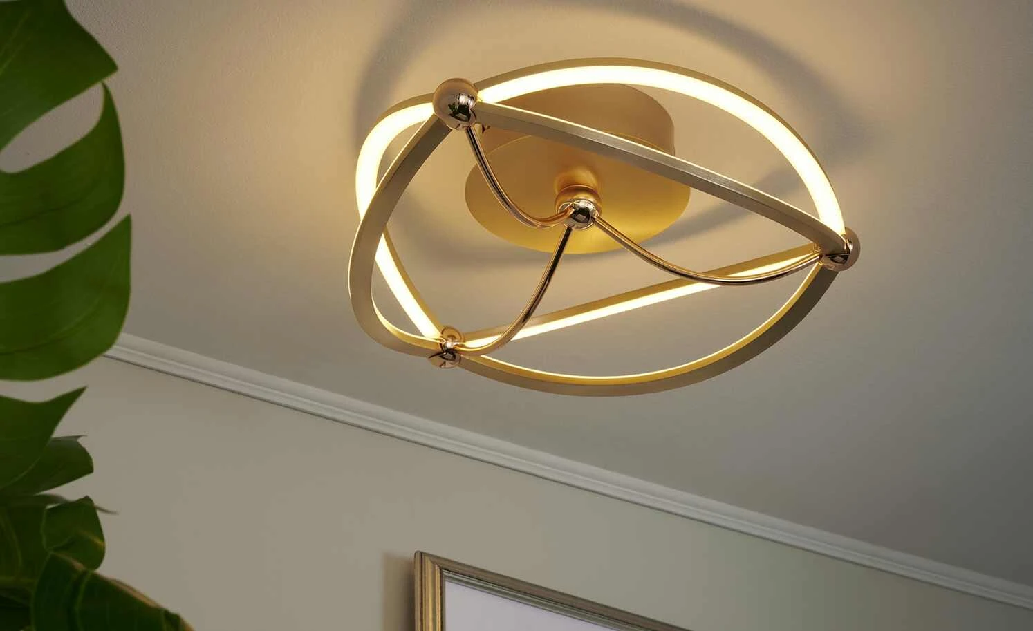 Trio LED-Deckenleuchte, messing-matt, geschwungen | messingfarben 1 Trio LED-Deckenleuchte, messing-matt, geschwungen | messingfarben