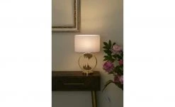 HOME STORY Tischleuchte, 1-flammig, goldfarben/ Schirm weiß