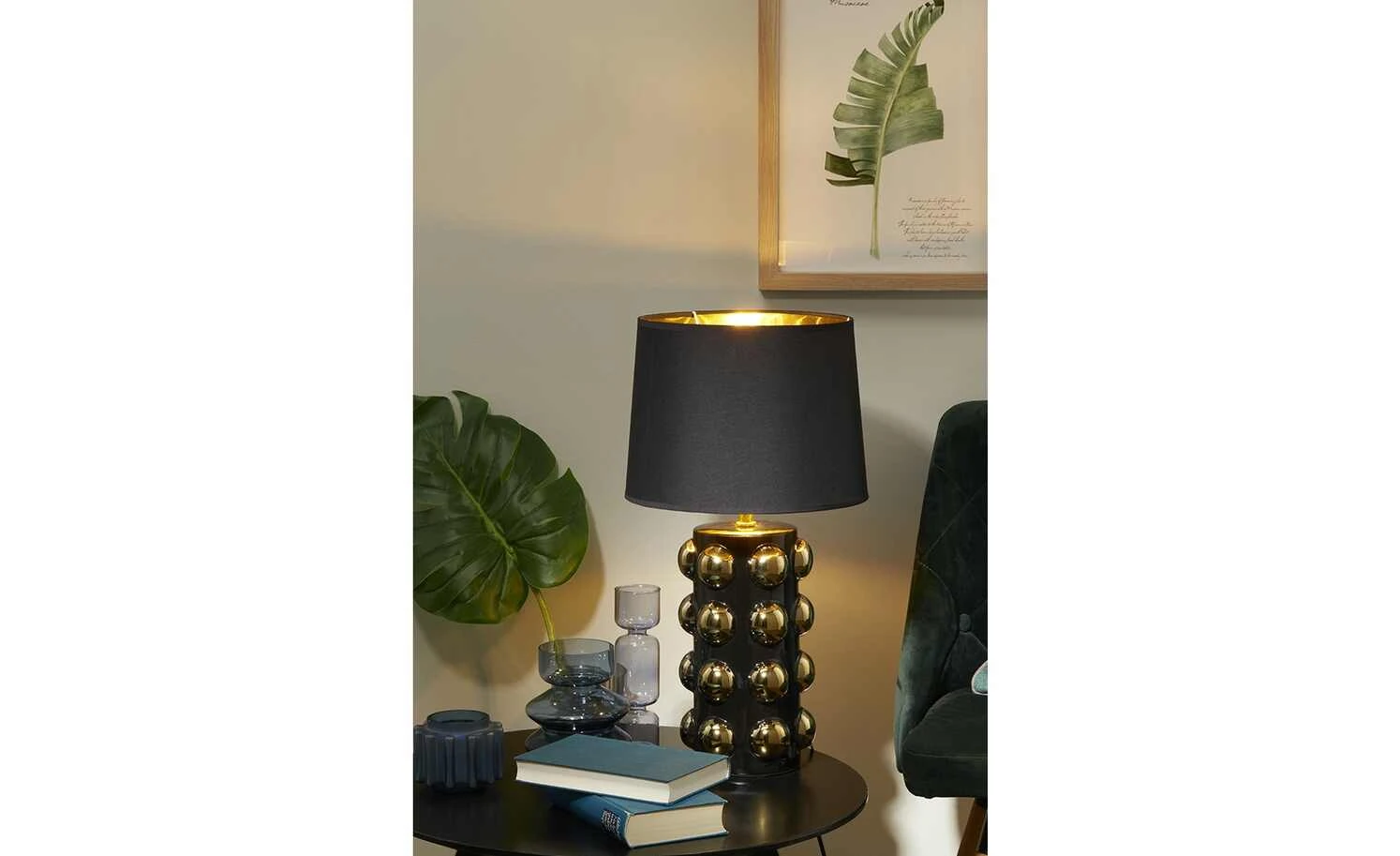 HOME STORY Tischleuchte, 1-flammig, schwarz/gold 1 HOME STORY Tischleuchte, 1-flammig, schwarz/gold