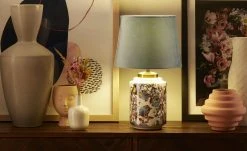 KHG Keramik-Tischleuchte, 1-flammig, blau ´Vögel´