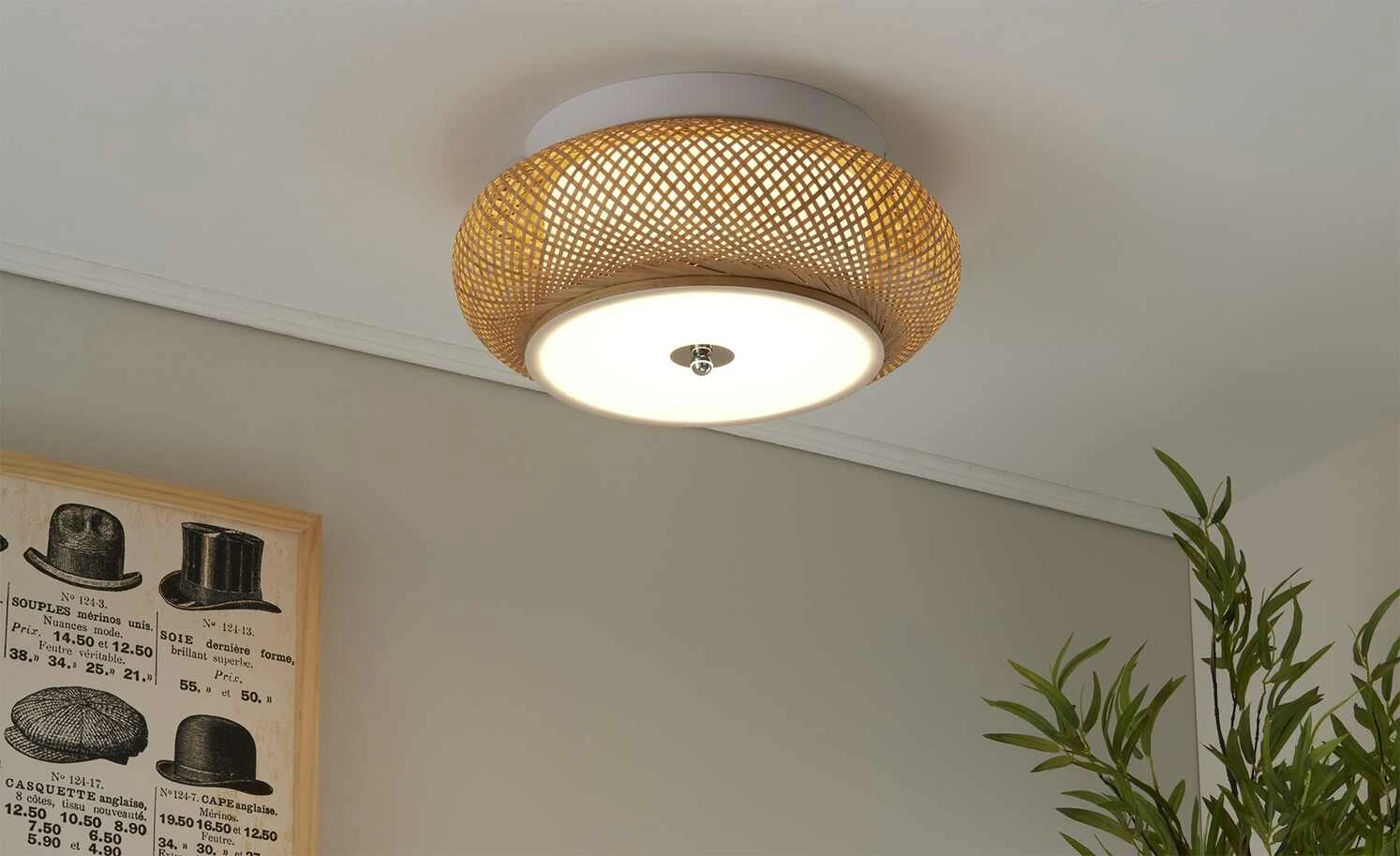 HOME STORY LED-Deckenleuchte, Rattan / weiß 1 HOME STORY LED-Deckenleuchte, Rattan / weiß