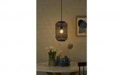 HOME STORY Pendelleuchte, 1-flammig, Bambusgeflecht schwarz