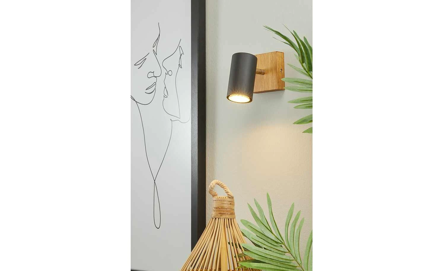 Trio Wand-/ Deckenspot, schwarz / Eiche 1 Trio Wand-/ Deckenspot, schwarz / Eiche