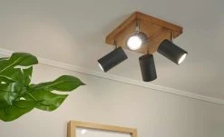 Trio Deckenspot, 4-flammig, schwarz / Eiche