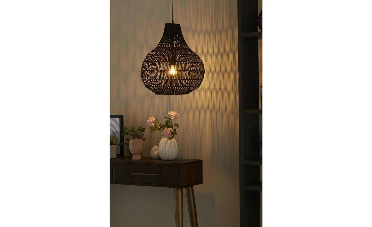 KHG Pendelleuchte, 1-flammig, Papierseil schwarz 1 KHG Pendelleuchte, 1-flammig, Papierseil schwarz